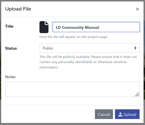 upload metadata dialog