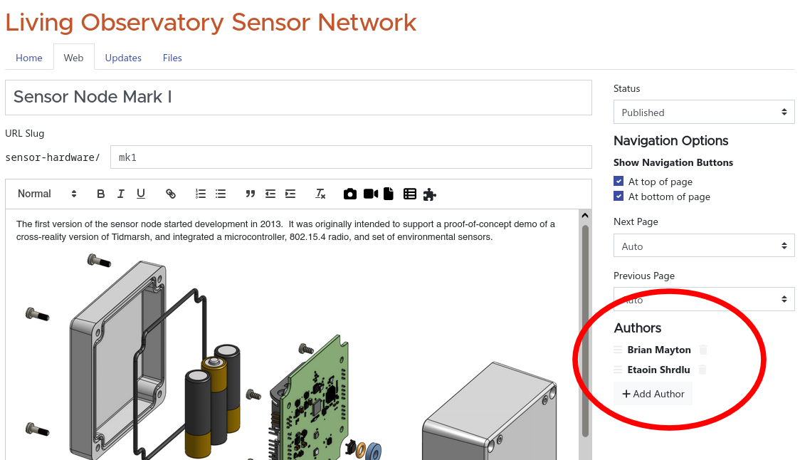author list in edit view