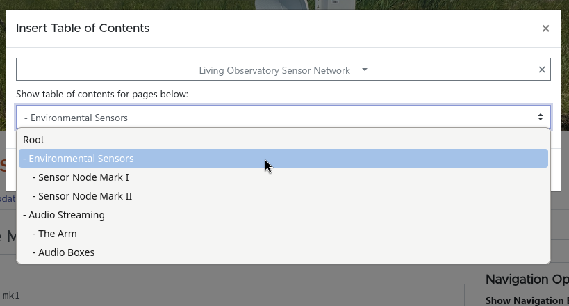 insert table of contents dialog